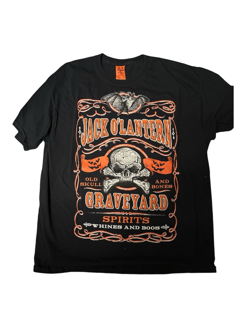 Graveyard Skull Graphic Tee - Black & Orange